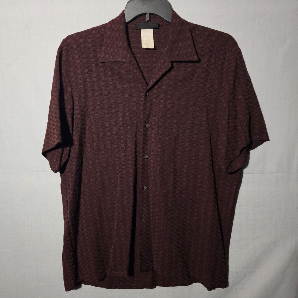 VTG Kweejibo Shirt 100% Rayon Made in USA Mens M Plum Wine Textured Camp Collar